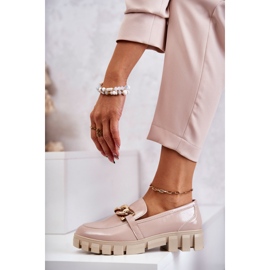 Sergio Leone Lakierowane Półbuty Loafery Na Platformie Beżowe Inger beżowy 2