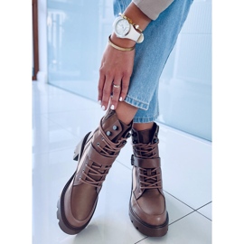 Botki na obcasie sznurowane Brooks Khaki beżowy brązowe 2