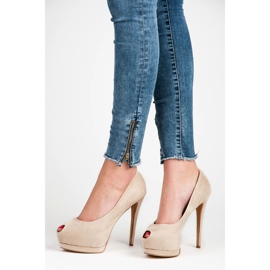 Vices Zamszowe szpilki open toe brązowe 2