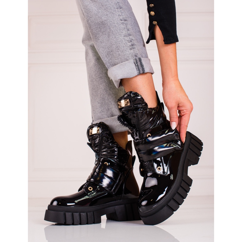 Lakierowane botki damskie na platformie Shelovet czarne 1