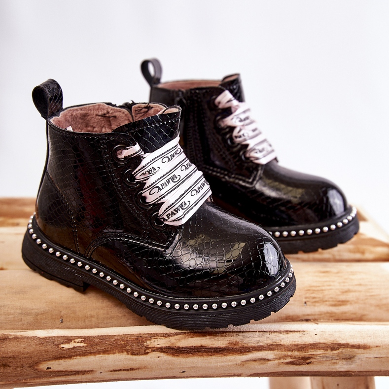 PA1 Dziecięce Ocieplane Skórzane Botki Czarne Dottie 1