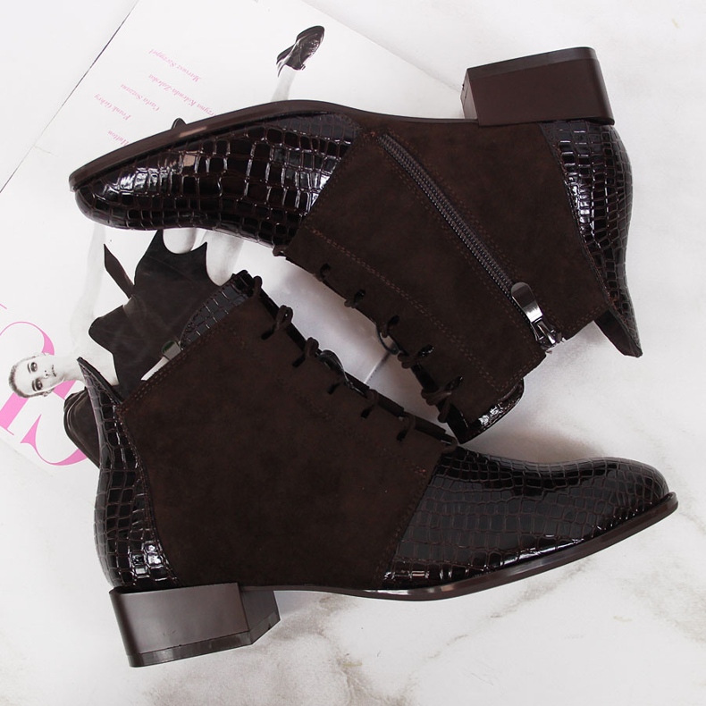 Botki damskie ocieplane skóra węża brązowe Filippo 1