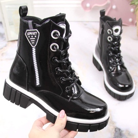 Botki lakierowane dziewczęce ocieplane czarne S.Barski 1