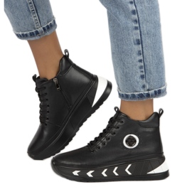 Skórzane botki na koturnie ocieplane Filippo W PAW381 czarne 1