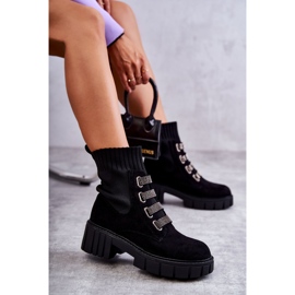 Seastar Zamszowe Wsuwane Botki Skarpetkowe Czarne z Cyrkoniami 4