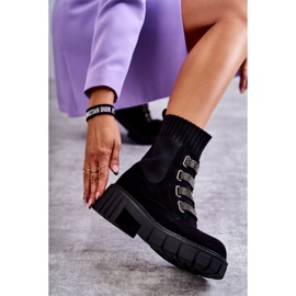 Seastar Zamszowe Wsuwane Botki Skarpetkowe Czarne z Cyrkoniami 3