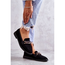 FB2 Damskie Zamszowe Mokasyny Z Łańcuszkiem Czarne Nolie 3