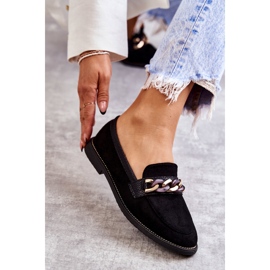 FB2 Damskie Zamszowe Mokasyny Z Łańcuszkiem Czarne Nolie 4