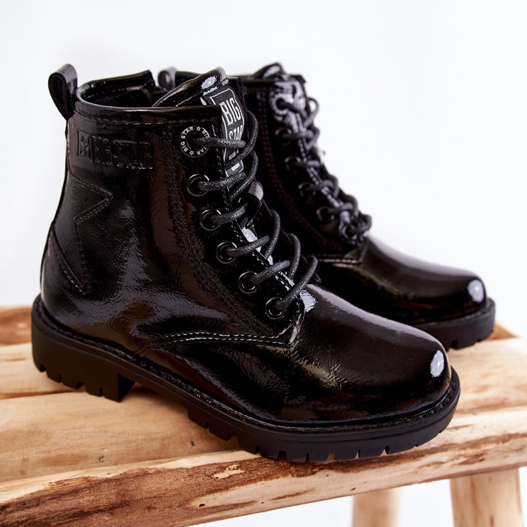 Dziecięce Lakierowane Ocieplane Botki Big Star II374045 Czarne 1