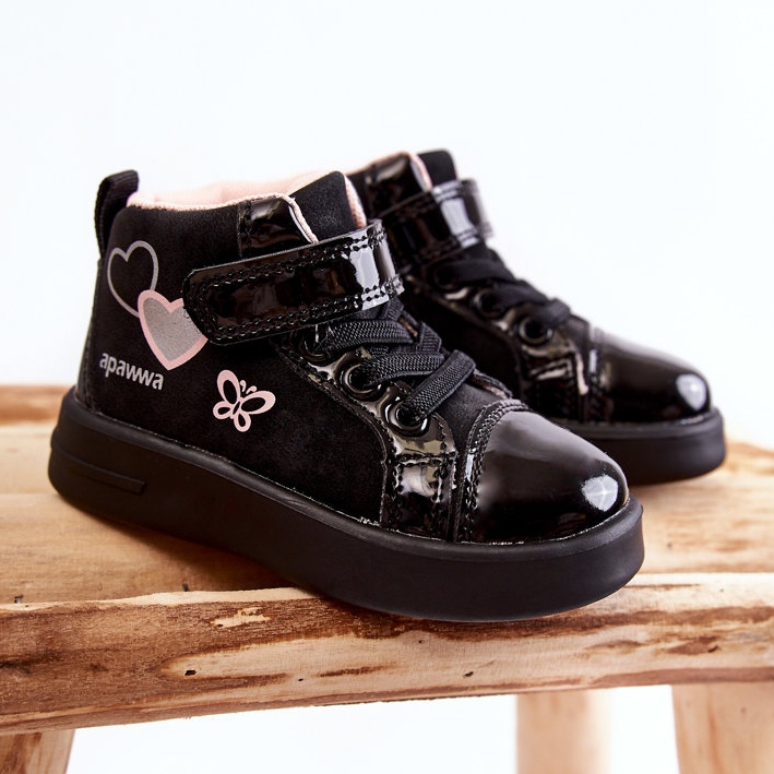 PA1 Dziecięce Wysokie Trampki Na Rzep Czarne Cheezi 1