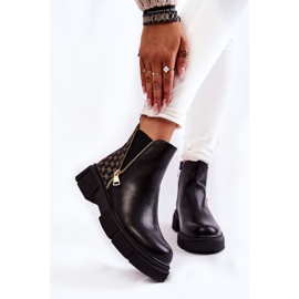 PG1 Damskie Botki Skórzane Z Ozdobnym Zamkiem Czarne Lorra 1