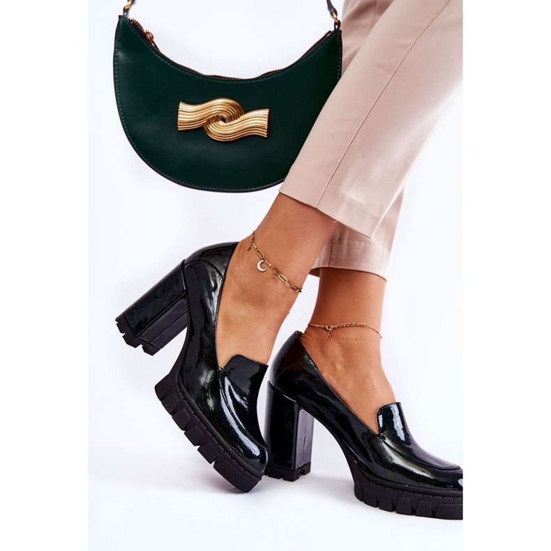 Modne Lakierowane Czółenka Na Masywnej Platformie Zielone Margott 2