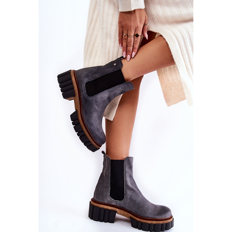 Skórzane Botki Workery Maciejka Szare 05312-03 2