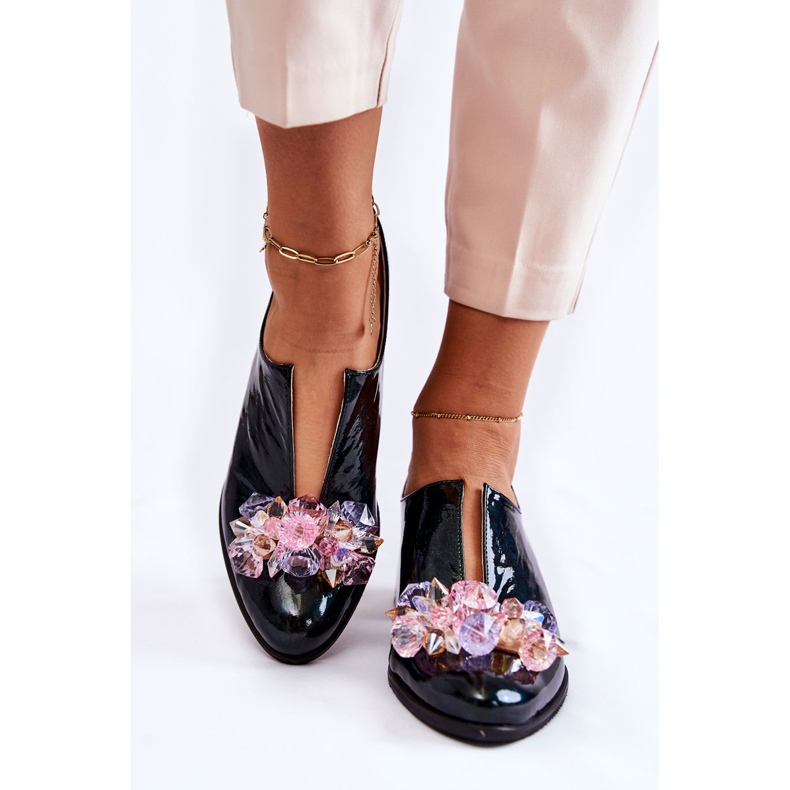 PA2 Lakierowane Półbuty Mozaika Z Transparentną Ozdobą Zielone Delaver 1