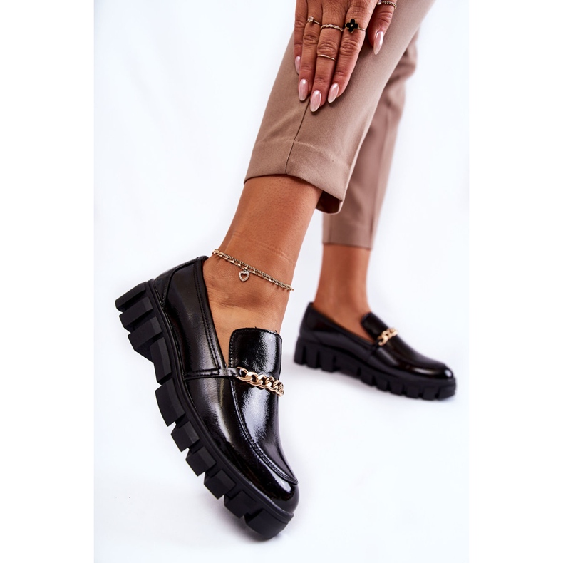 Sergio Leone Lakierowane Półbuty Z Łańcuszkiem Czarne Anne 2