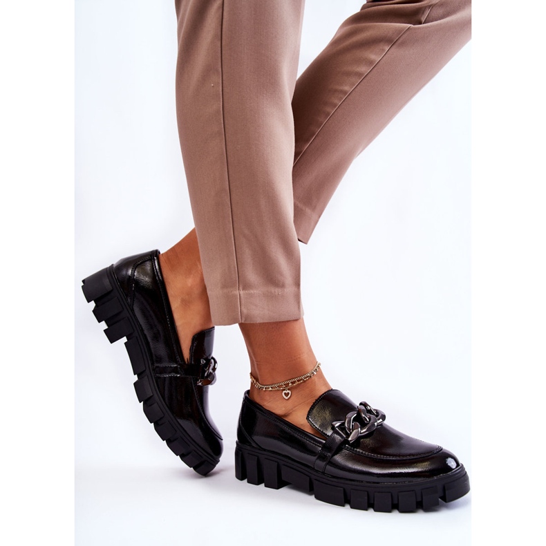Sergio Leone Lakierowane Półbuty Loafery Na Platformie Czarne Inger 2