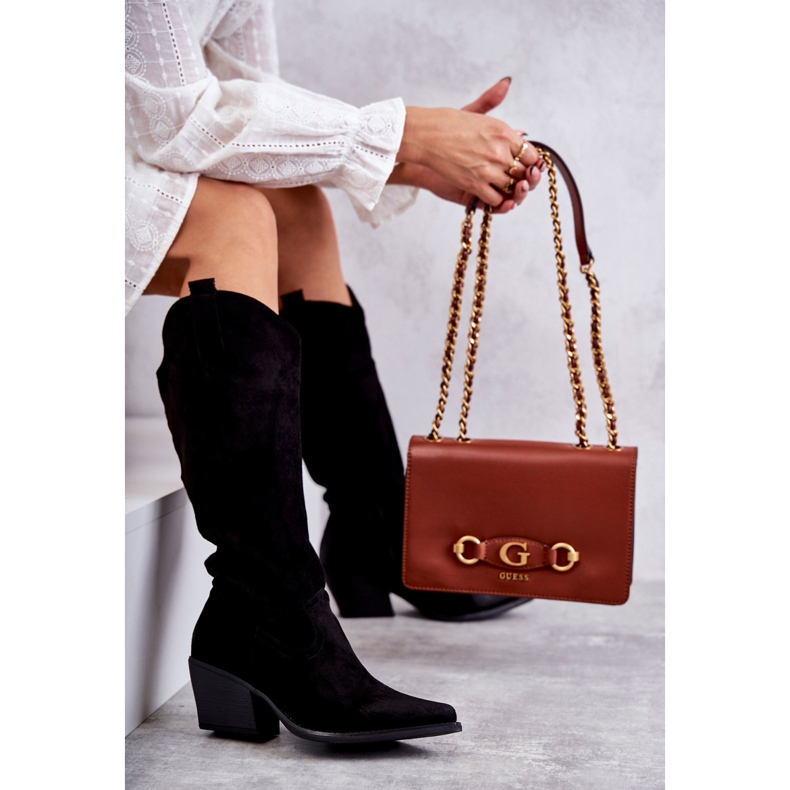 WS1 Zamszowe Kozaki Kowbojki Czarne Casey D7933 2