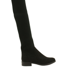 M.Daszyński Kozaki prążkowane muszkieterki damskie za kolano SA62-58 czarne 1