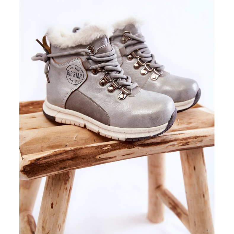 Dziecięce Ocieplane Botki Na Suwak Big Star KK374178 Srebrne srebrny 1