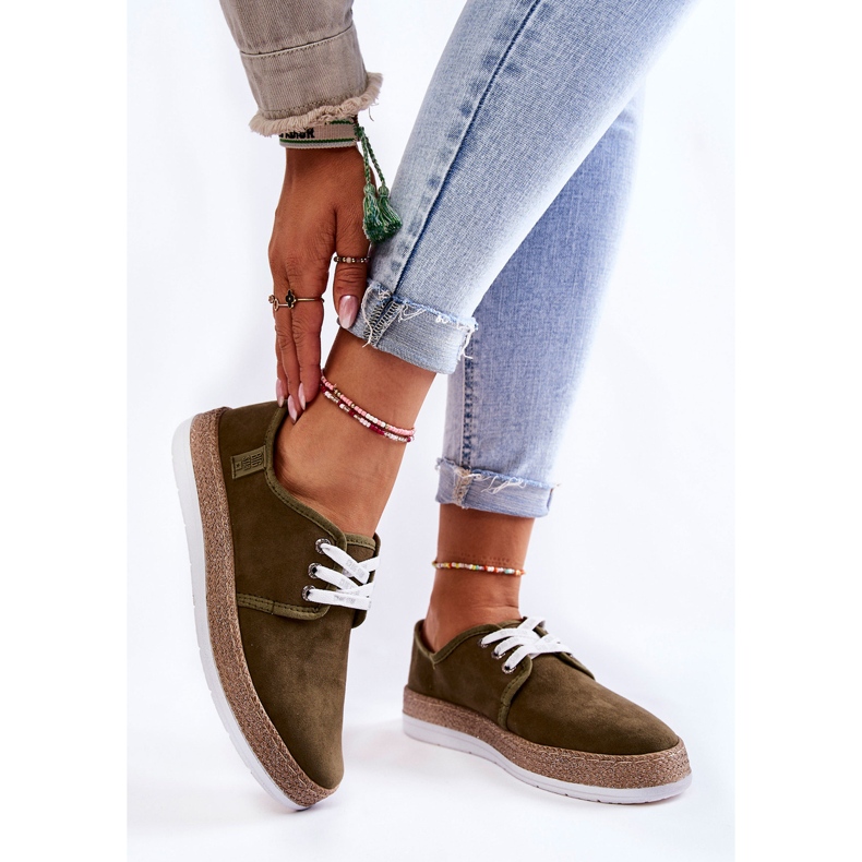 Damskie Niskie Trampki Memory Foam System Big Star KK276007 Khaki zielone 1