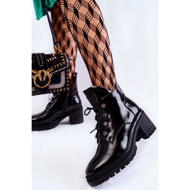 Vinceza Lakierowane Ocieplane Botki Sznurowane Czarne Ragnhild 2