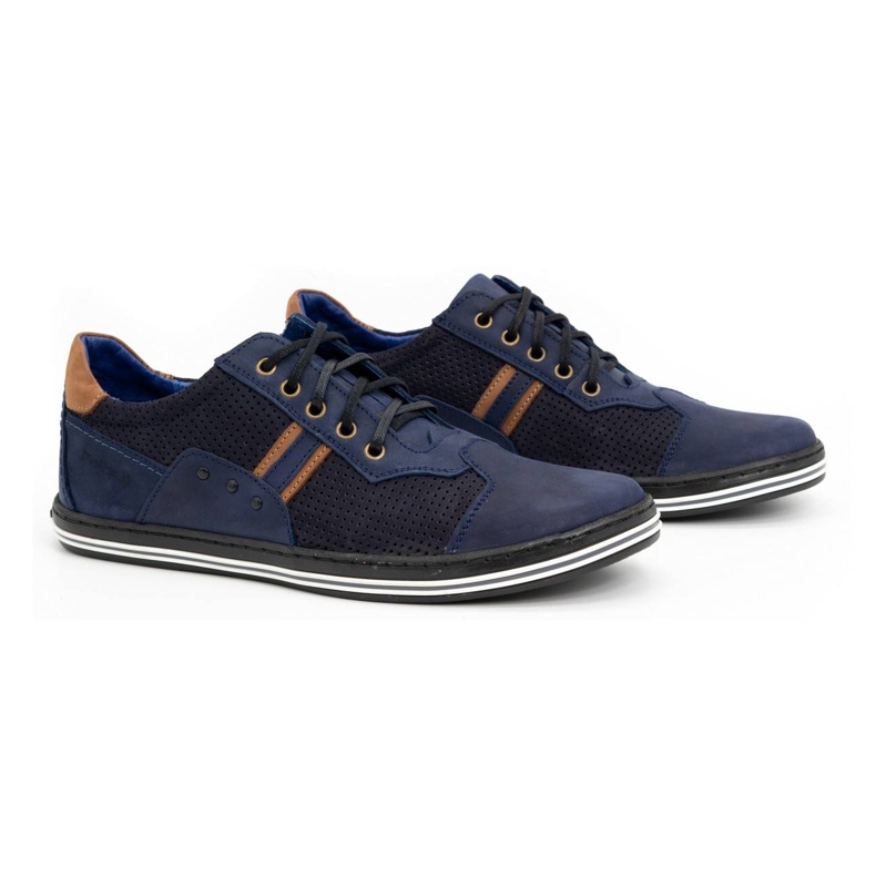 Polbut Buty męskie casual 1801P granatowe nubuk/camel niebieskie 2