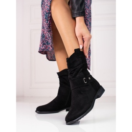 W. Potocki Czarne botki damskie z marszczoną cholewką Potocki 1