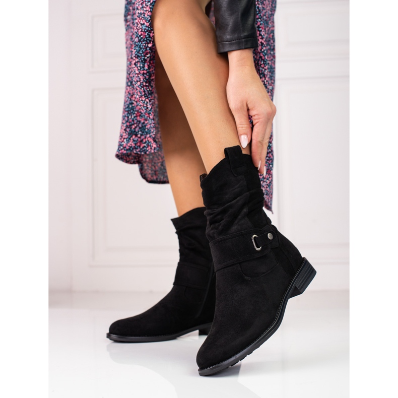 W. Potocki Czarne botki damskie z marszczoną cholewką Potocki 1