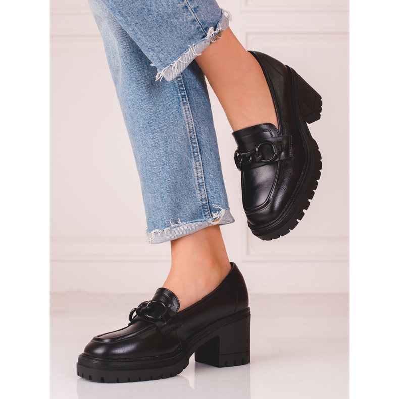 Mokasyny damskie na obcasie czarne Vinceza 1