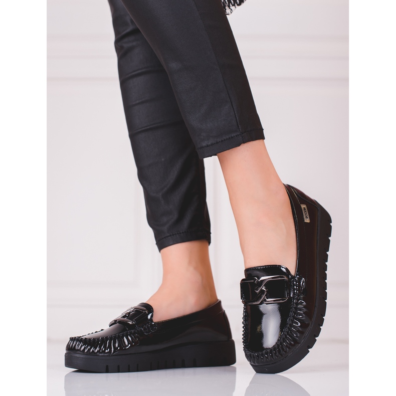 Czarne mokasyny damskie na platformie Shelovet 1