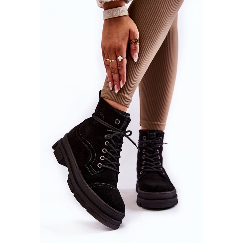 Zamszowe Ocieplane Botki Trapery Big Star KK274525 Czarne 1