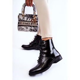 S.Barski Klasyczne Lakierowane Damskie Ocieplane Botki Czarne Grimma 2