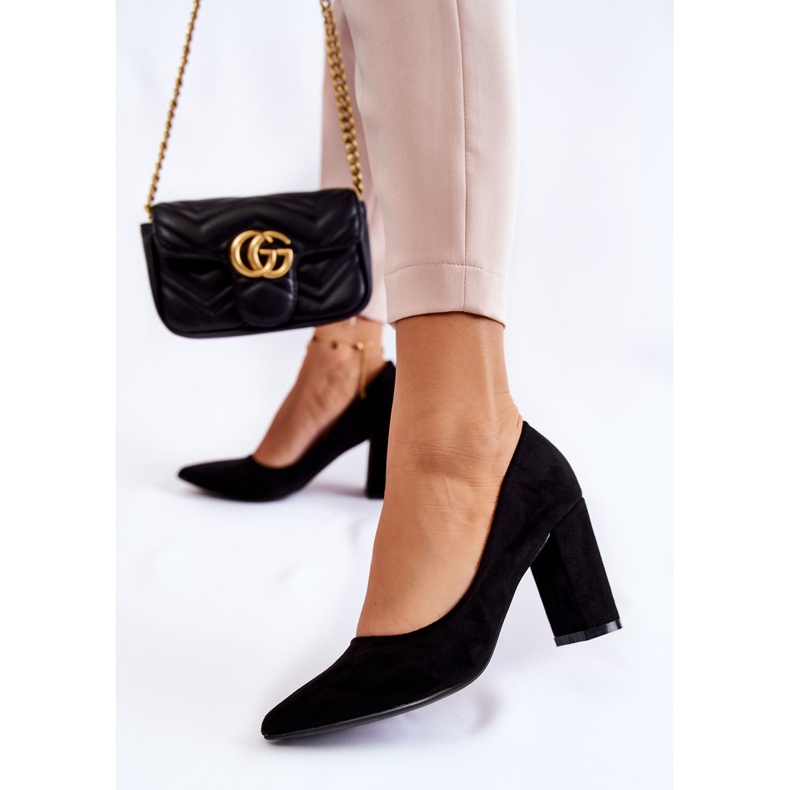 PS1 Klasyczne Zamszowe Czółenka Na Słupku Czarne Kendra 1