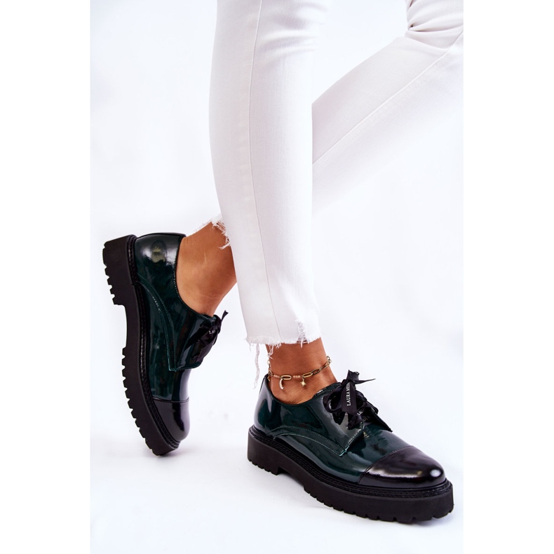 Lakierowane Półbuty Wiązane Laura Messi 2441 Zielone 2