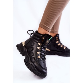 PE1 Damskie Ocieplane Botki Trapery Na Platformie Czarne Ofelia 2