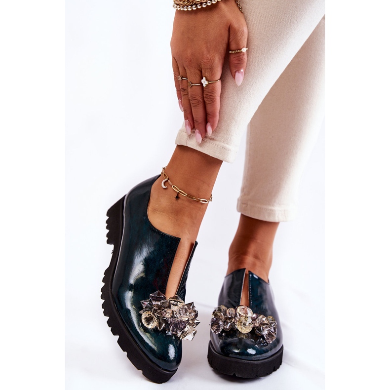 Eleganckie Lakierowane Półbuty Z Ozdobą Ciemnozielone Cindy 2