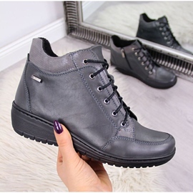 Botki skórzane ocieplane na koturnie Helios W H524A szare 1