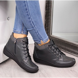 Botki skórzane ocieplane na koturnie Helios W H524A szare 2