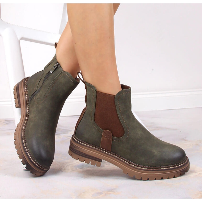 Botki sztyblety na platformie ocieplane zielone eVento 1