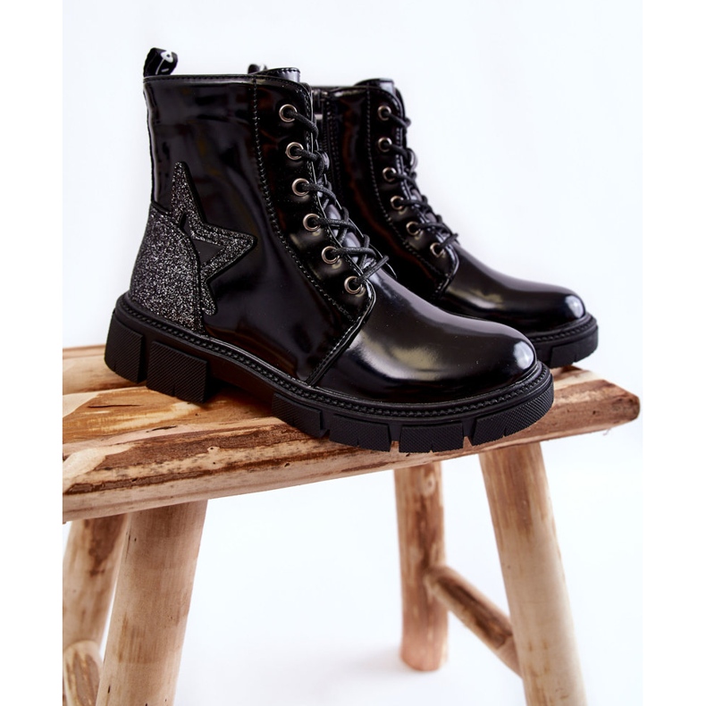 PE1 Dziecięce Botki Lakierowane Z Suwakiem Czarne Yukko 1