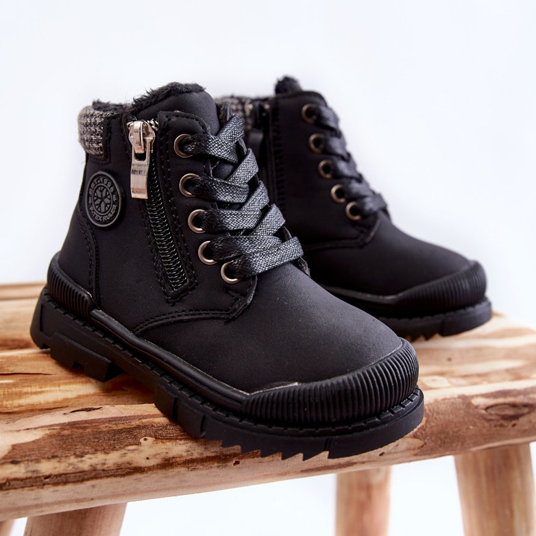 PE1 Dziecięce Ocieplane Futerkiem Botki Trapery Czarne Hopper różowe 1