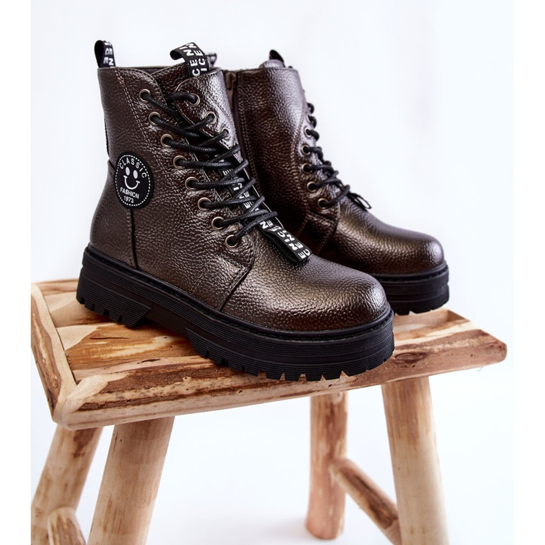 Dziecięce Ocieplane Botki Trapery Ciemnoszare Conley brązowe 1