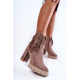 Zamszowe Botki Na Platformie Lewski Shoes 3251 Cappucino brązowe 1