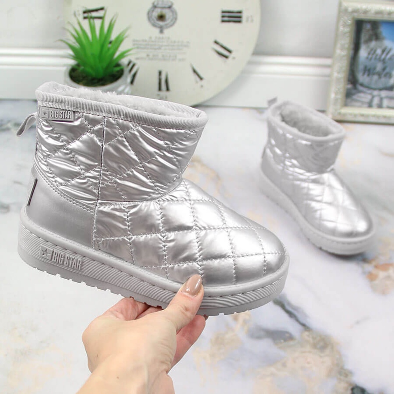 Śniegowce dziewczęce wsuwane pikowane ocieplane srebrne Big Star KK374241 srebrny 1