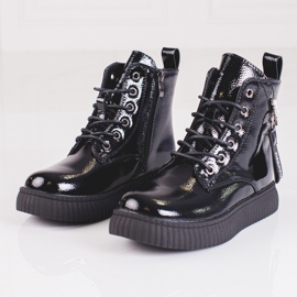 Lakierowane botki dziewczęce na platformie Shelovet czarne 1