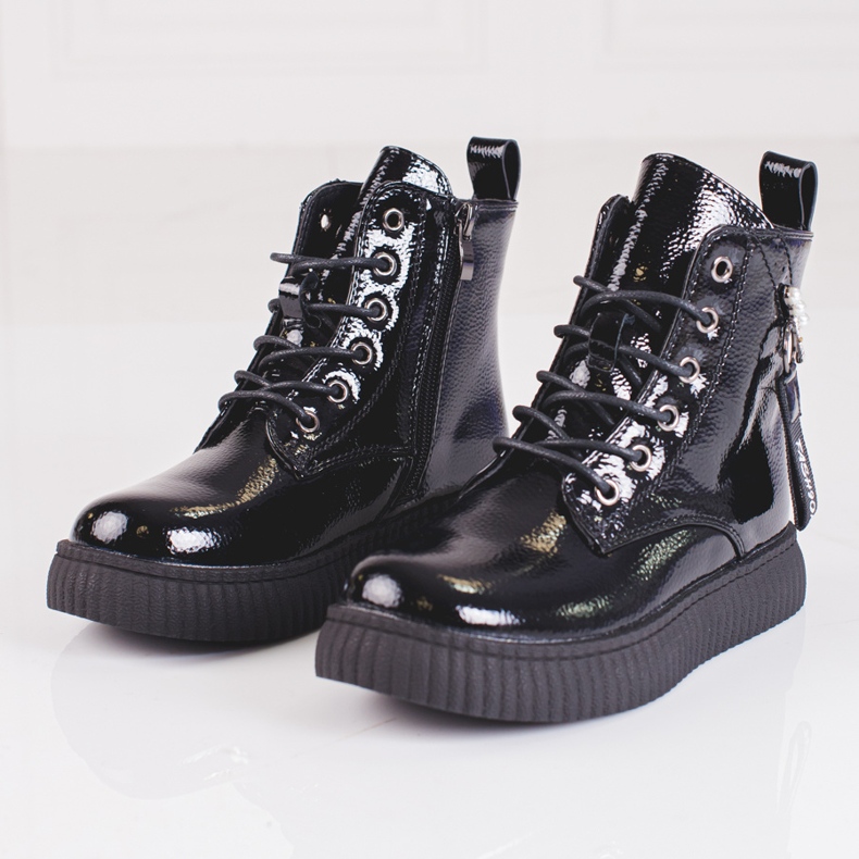 Lakierowane botki dziewczęce na platformie Shelovet czarne 1