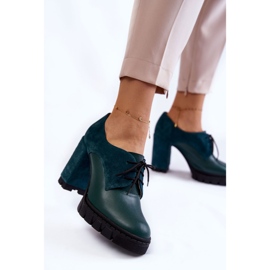 PA2 Modne Zamszowo-Skórzane Botki Na Platformie Zielone Carisa 1