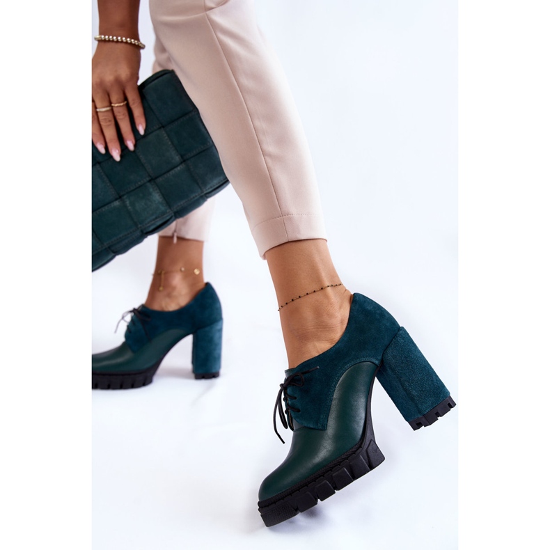 PA2 Modne Zamszowo-Skórzane Botki Na Platformie Zielone Carisa 2