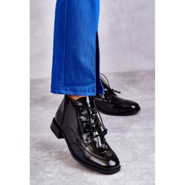 S.Barski Lakierowane Botki Z Ozdobą Czarne 2