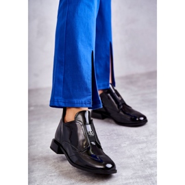 S.Barski Lakierowane Niskie Botki Na Suwak Czarne 1